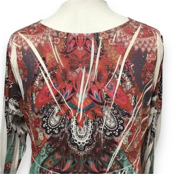 One World Women’s 3/4 Sleeve V Neck Sequin Tunic Top, Rust Floral, size 2X - Picture 5 of 8